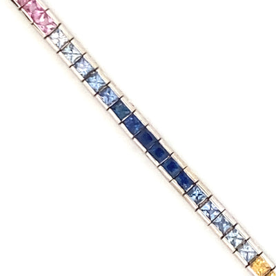 Estate White Gold "Rainbow" Sapphire Tennis Bracelet