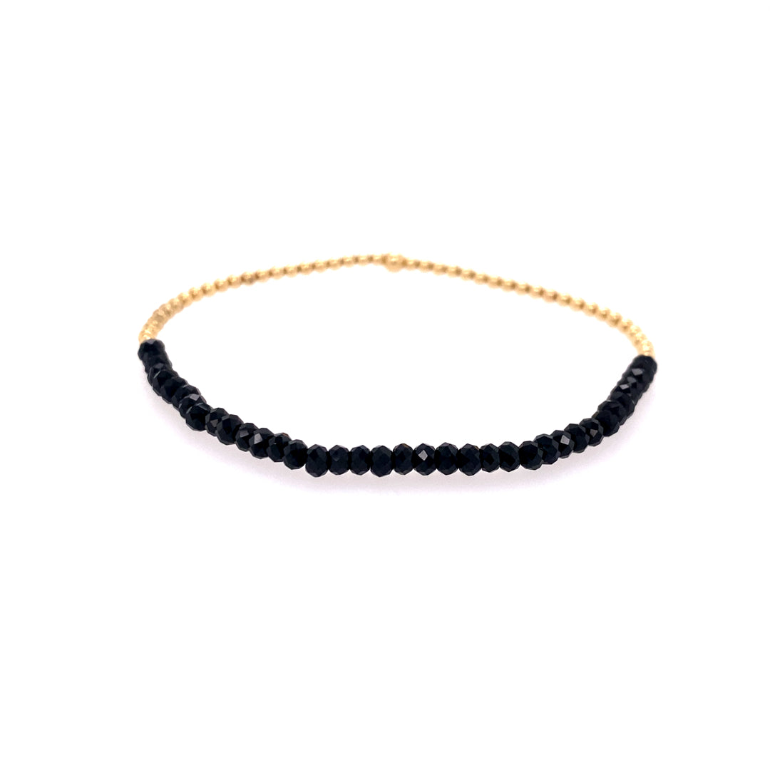 2mm Black Spinel Stretch Bracelet in Yellow Gold by Karen Lazar