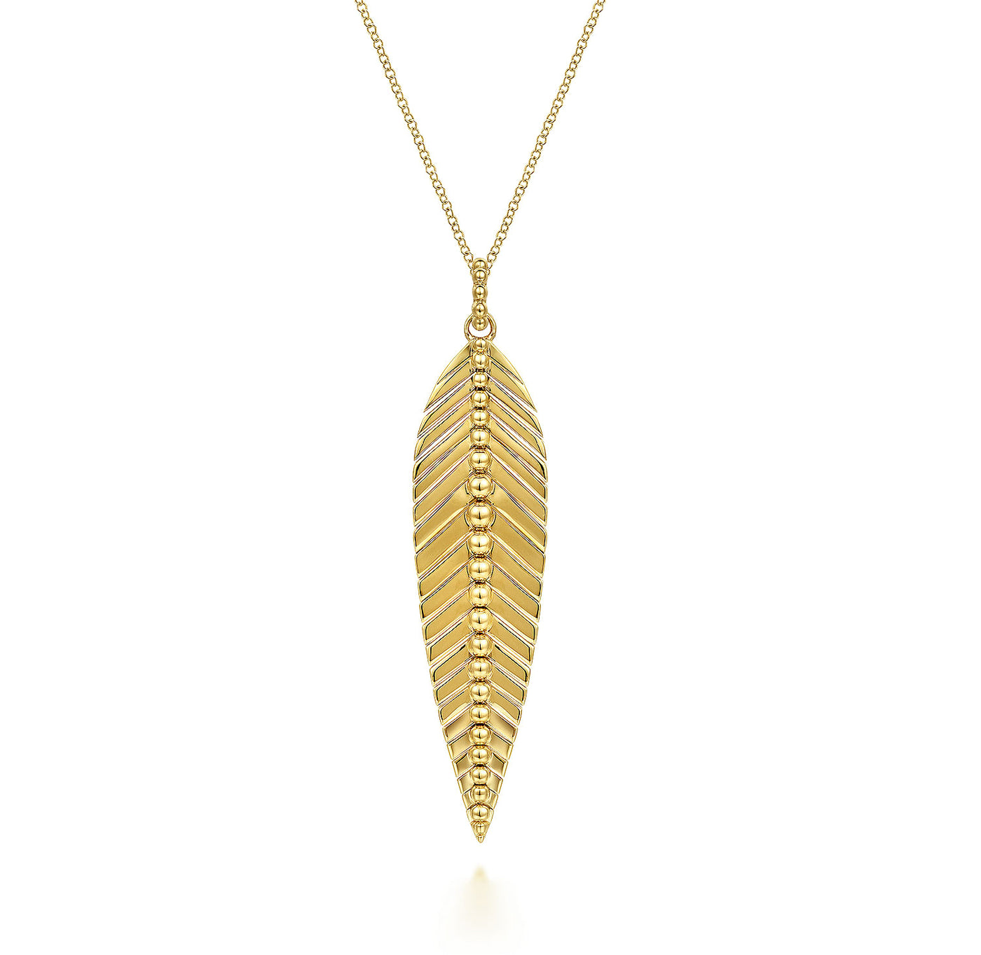 17.5" Drop Style Leaf Pendant in Yellow Gold by Gabriel & Co.