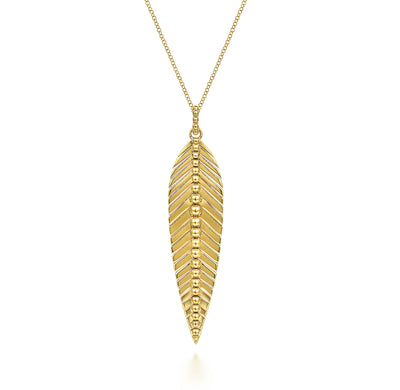 17.5" Drop Style Leaf Pendant in Yellow Gold by Gabriel & Co.