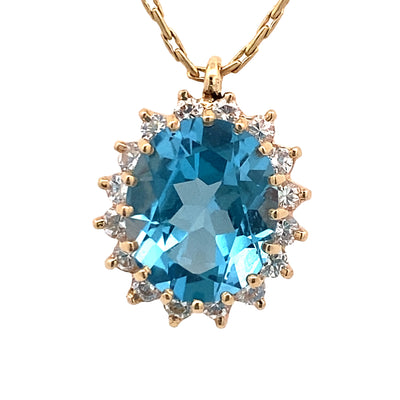 Estate Blue Topaz and Diamond Pendant in White Gold