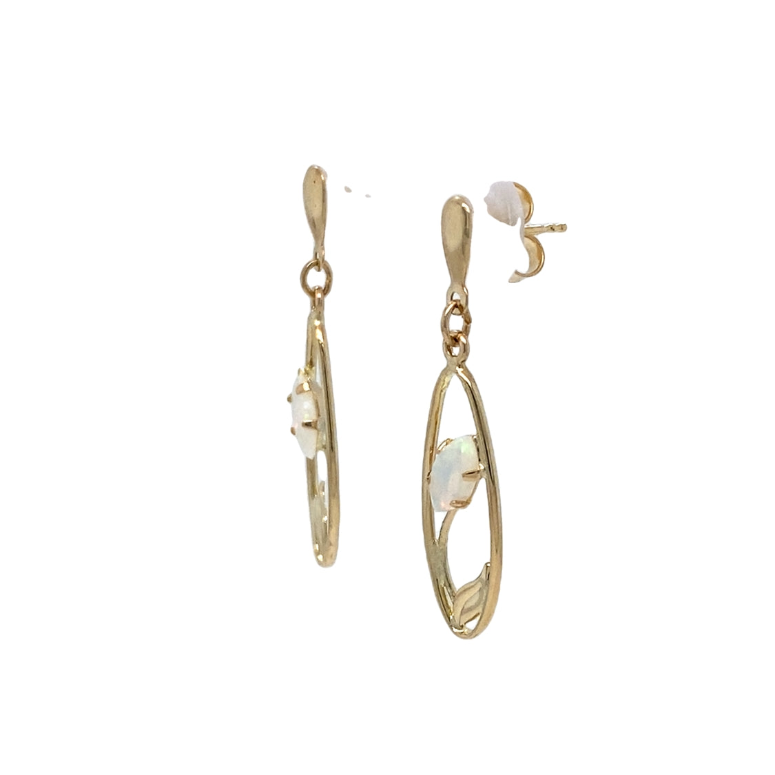 Estate Opal Flower Drop Earrings in Yellow Gold