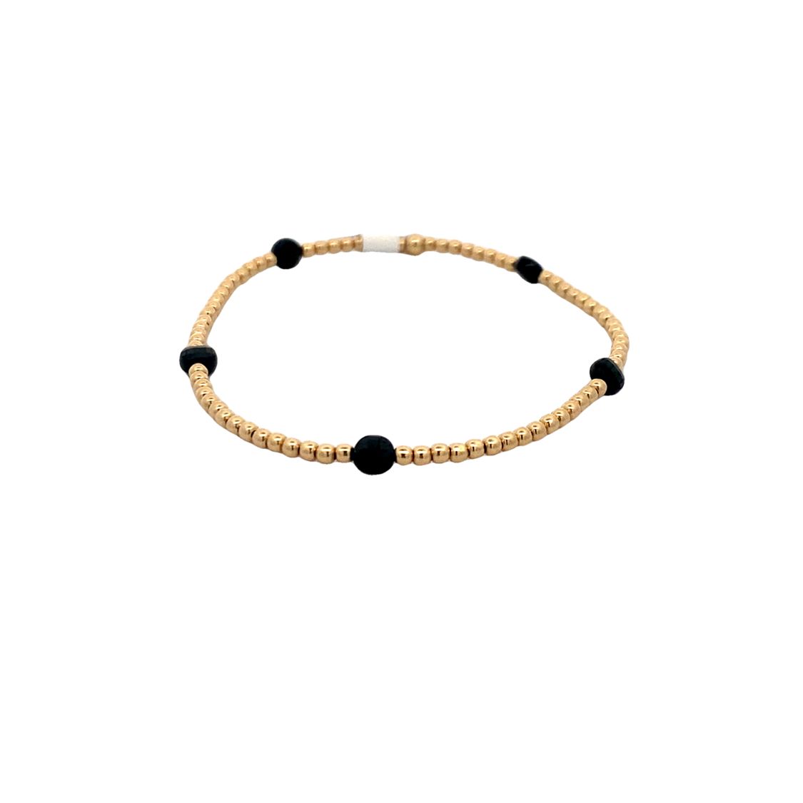 2mm Stretch Beaded Bracelet with Spinel Pattern in Yellow Gold by Karen Lazar