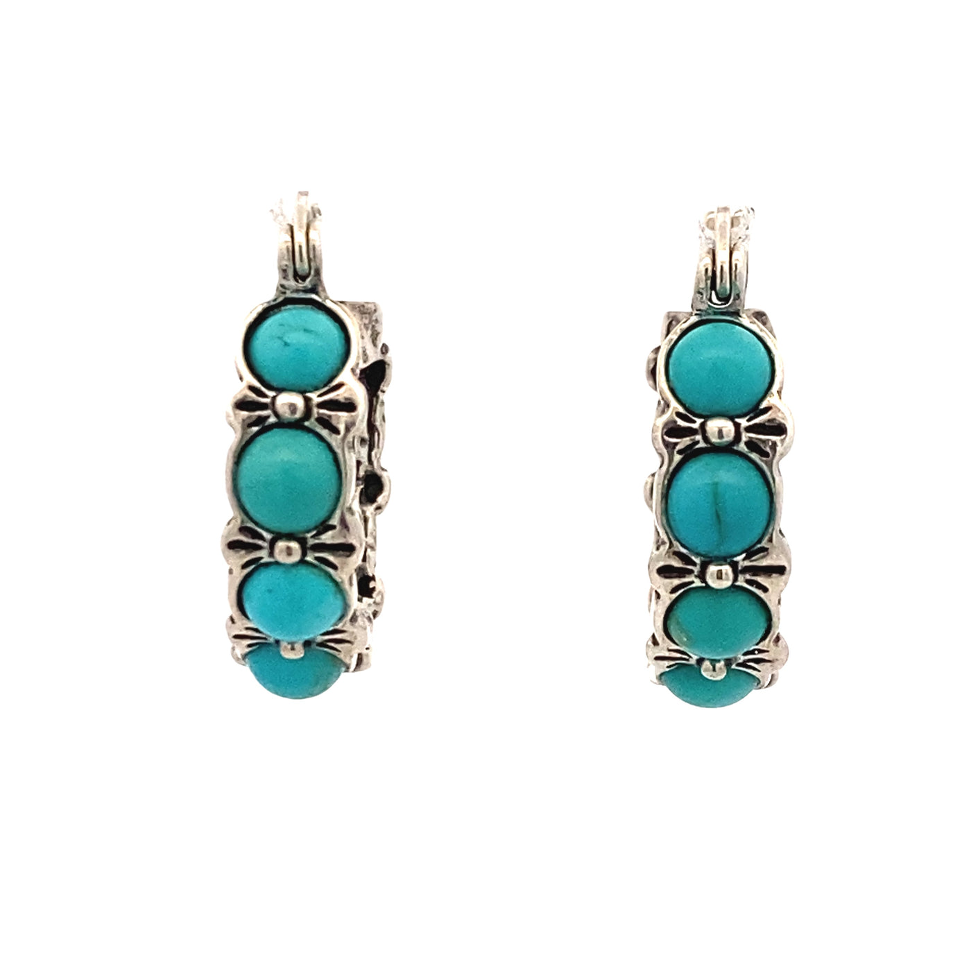 BCJ Estate Jewelry Silver Turquoise Hoop Earrings