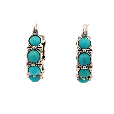 BCJ Estate Jewelry Silver Turquoise Hoop Earrings