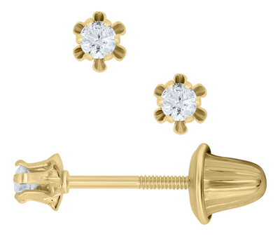 Child's Diamond Stud Safety Earrings in Yellow Gold