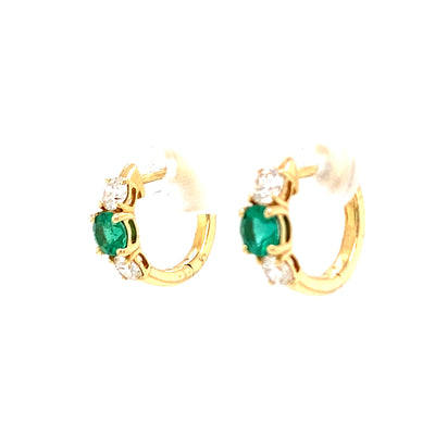 Emerald and Diamond Huggie Earrings In Yellow Gold