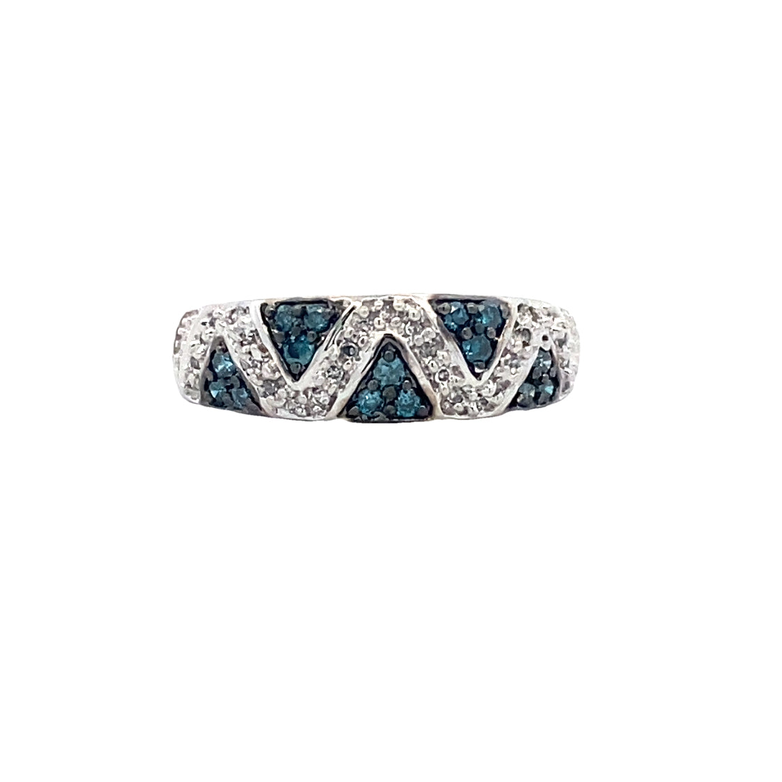 Estate White Gold  Geometric Blue & White Diamond Ring