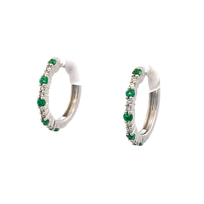 Emerald and Diamond Hoop Earrings in White Gold by Fana