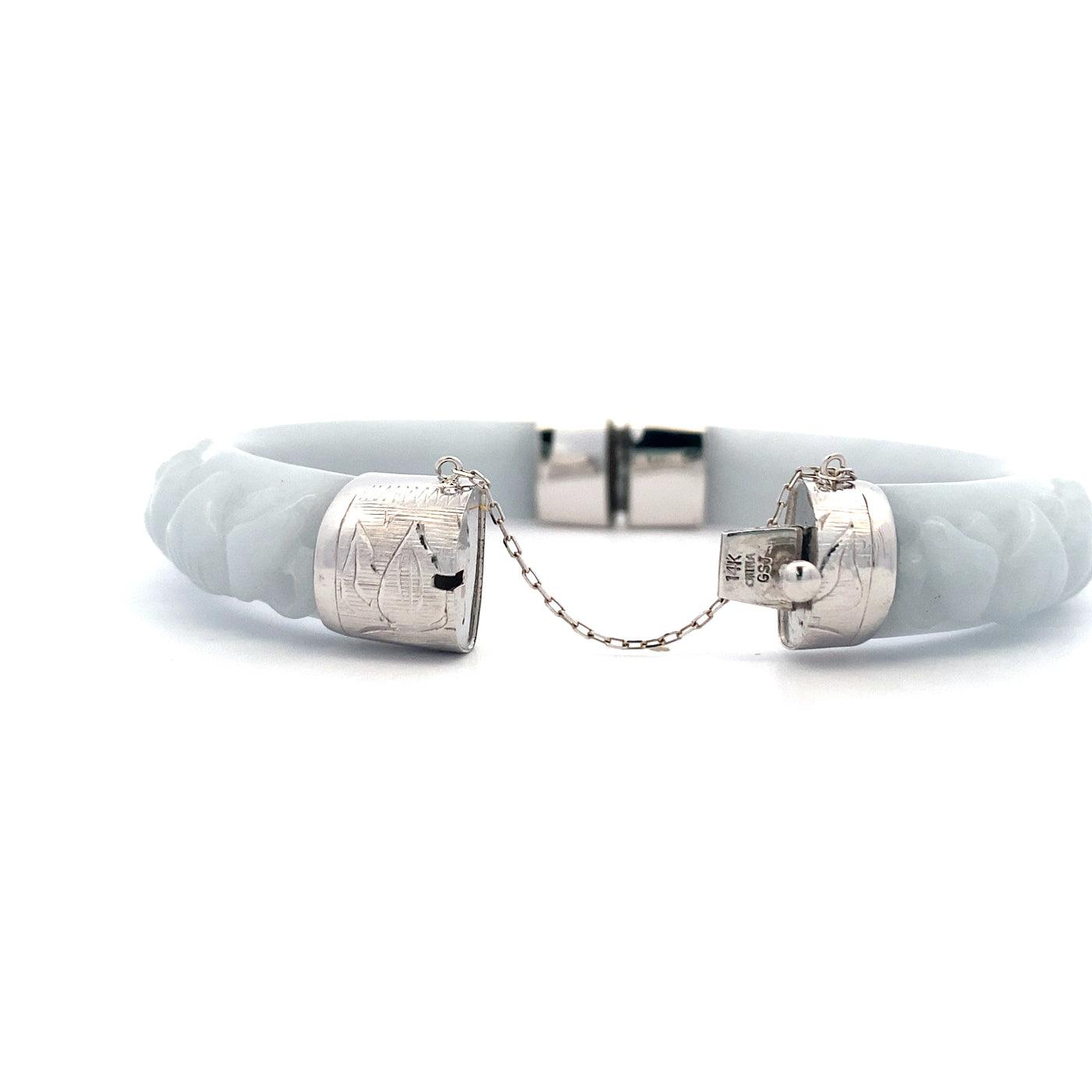 Estate Carved Jade Bangle in White Gold