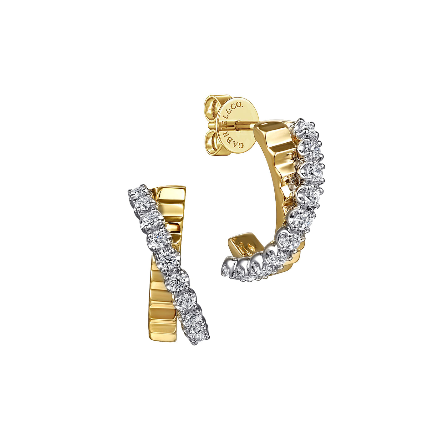 Gabriel & Co. Two-Tone "J" Hoop Diamond Earrings