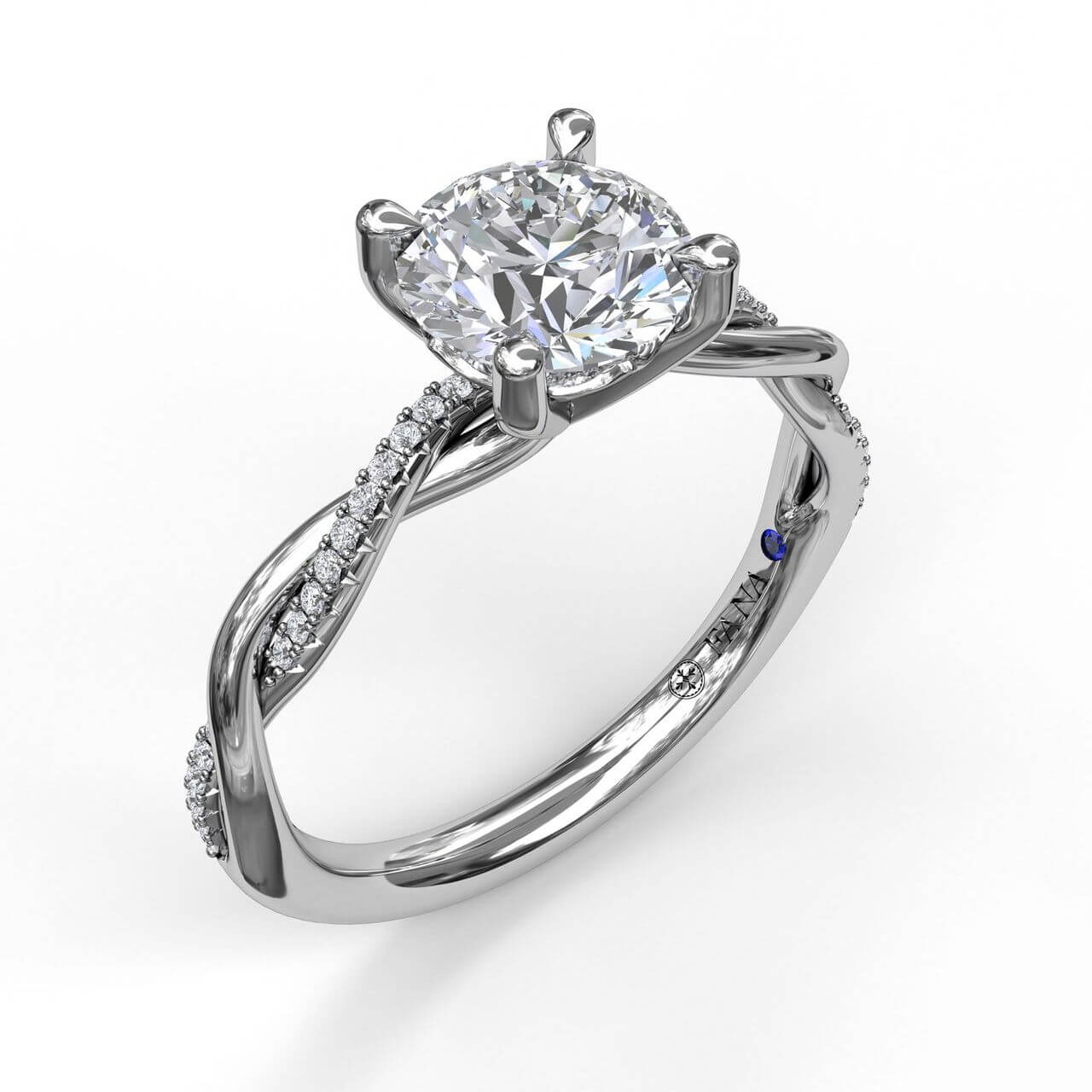 FANA 14 KT White Gold Twist Round Diamond Engagement Ring S3901/WG