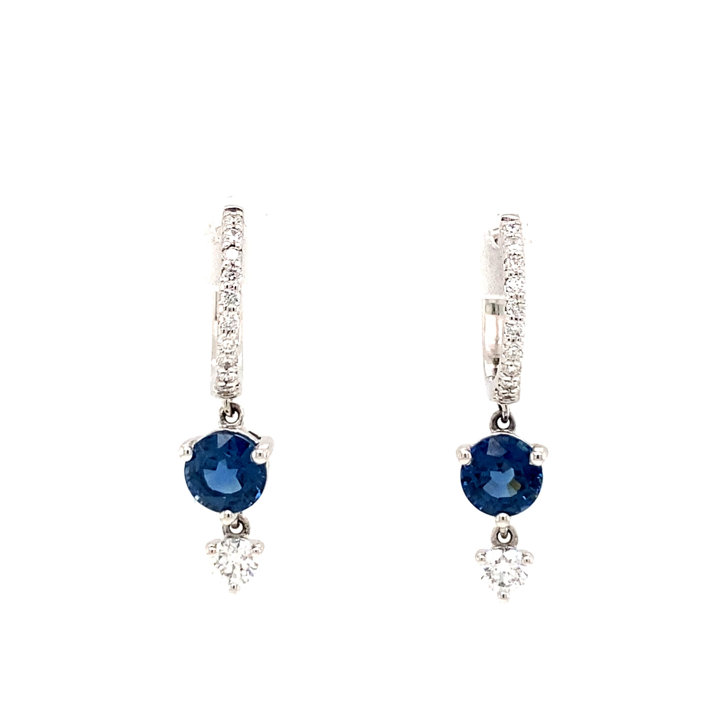 Sapphire and Diamond Huggie Drop Earrings in White Gold