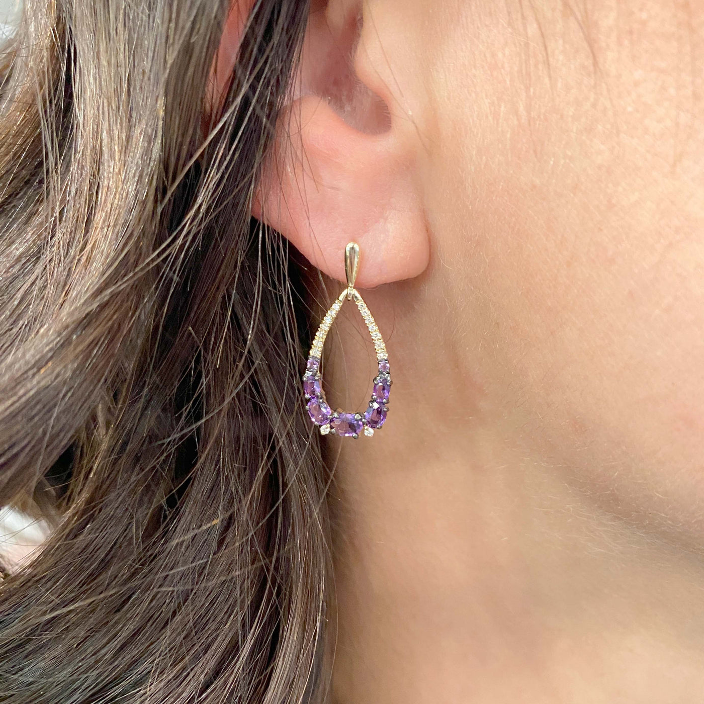 Yellow Gold Amethyst Drop Earrings