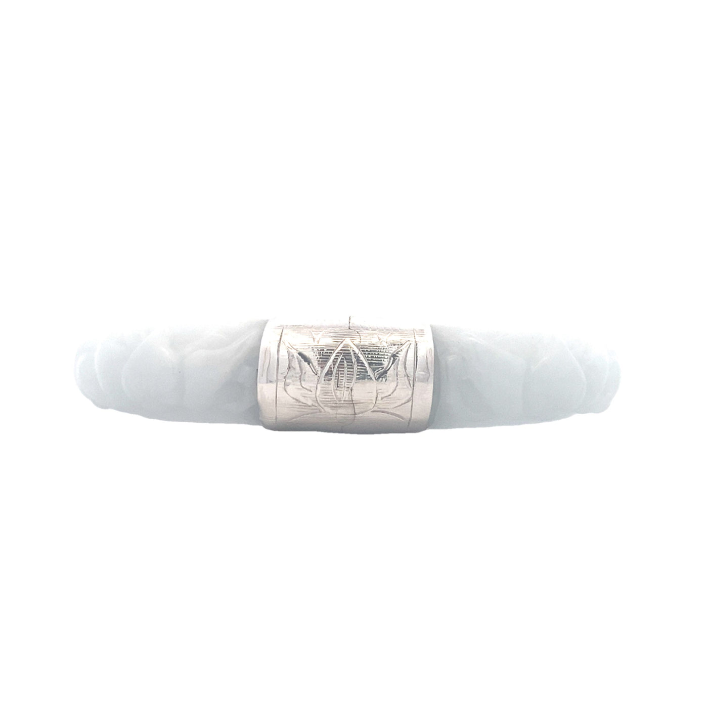 Estate Carved Jade Bangle in White Gold