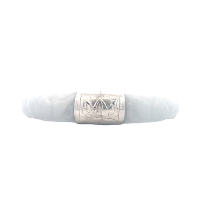 Estate Carved Jade Bangle in White Gold