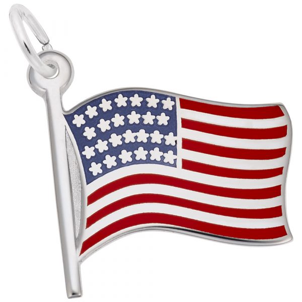 USA FLAG  in Red, White, and Blue Enamel in Silver