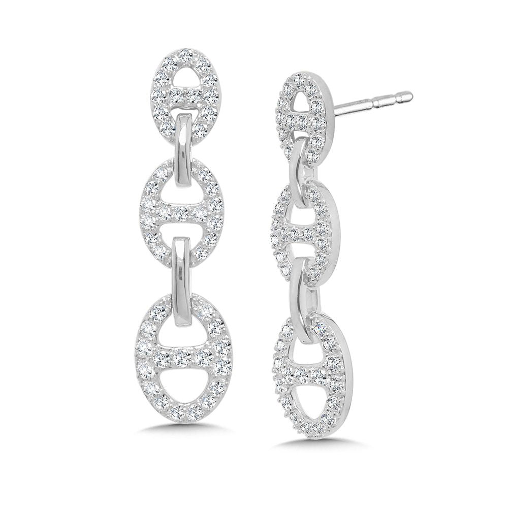 Diamond Drop Link Earrings in White Gold