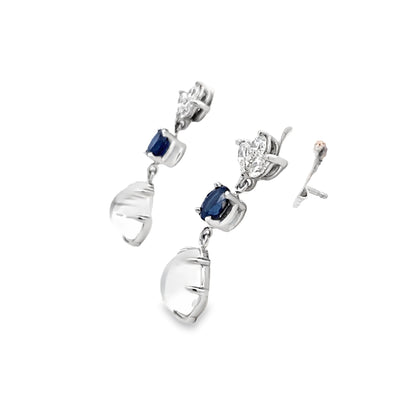 Moonstone, Sapphire and Diamond Drop Earrings in White Gold by B&C