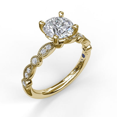 FANA Yellow Gold Round Shape with Side Stones  Engagement Ring S3040/YG