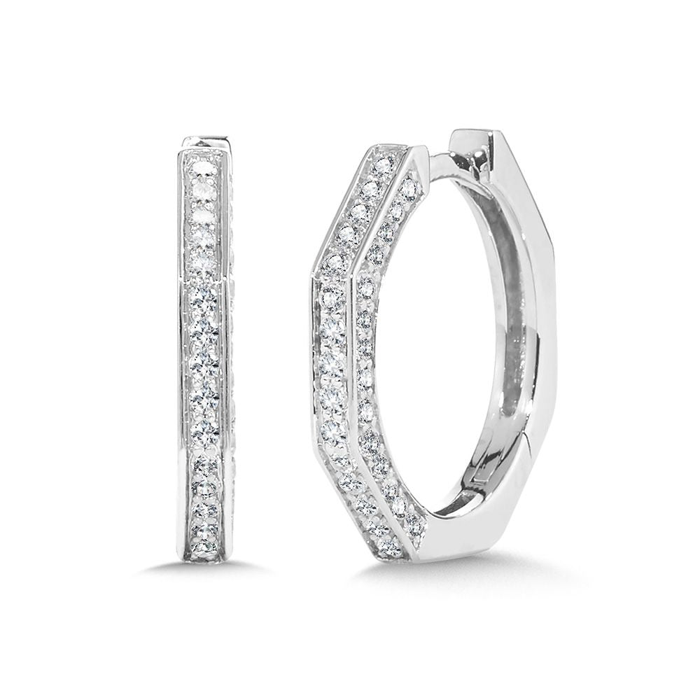 White Gold Diamond Geometric Hoops