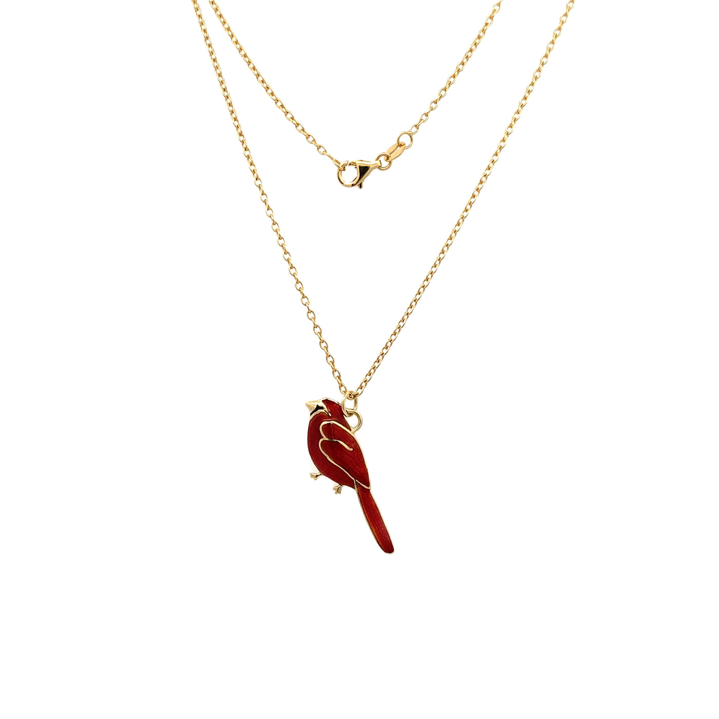 Enamel Red Cardinal Pendant in Yellow Gold by Nicole Barr