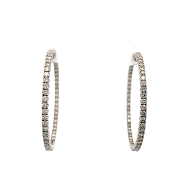 14 KT White Gold  3.31 CTW Diamond Hoop Earrings