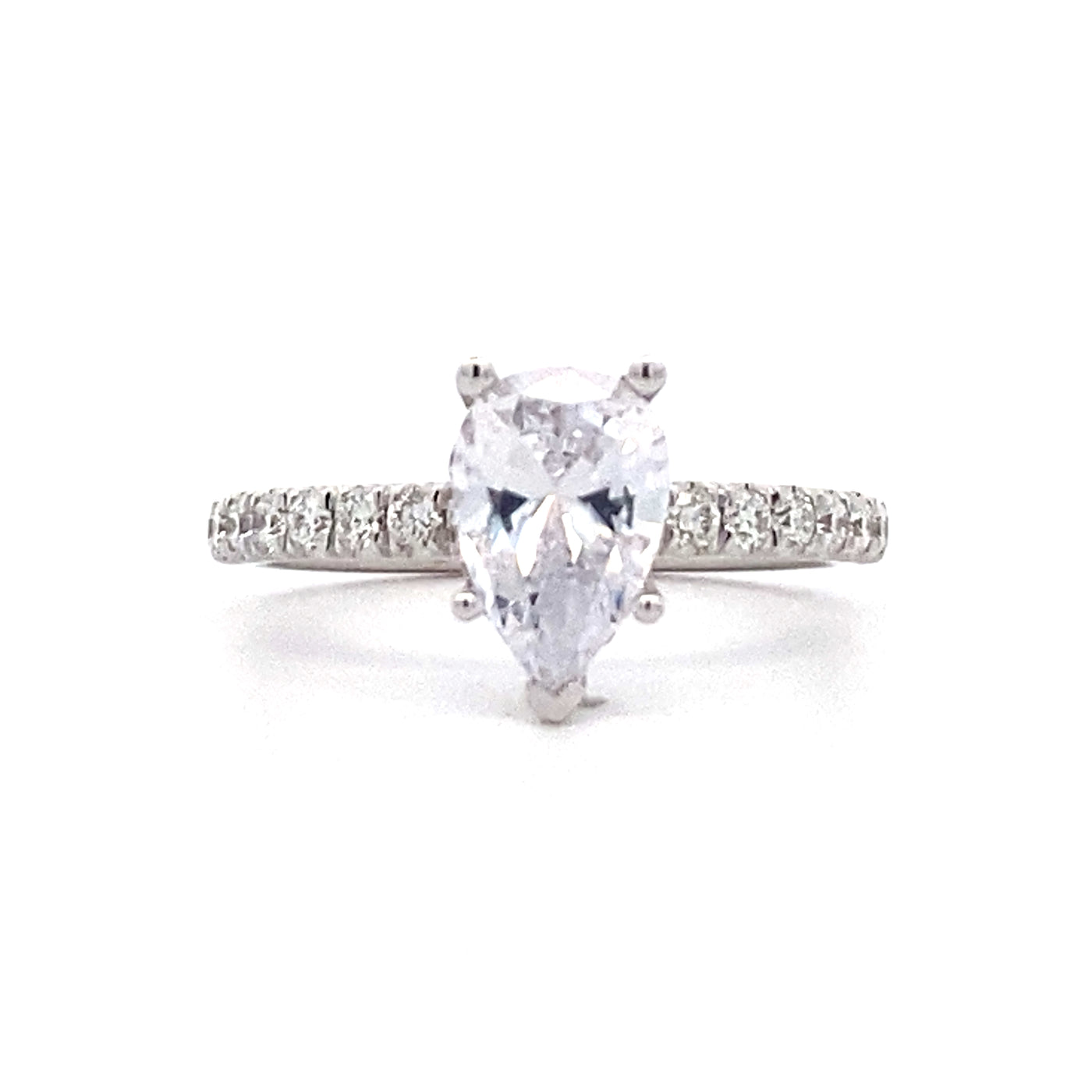 Pear Shape Diamond Side Stone Engagement Ring in White Gold by Gabriel NY