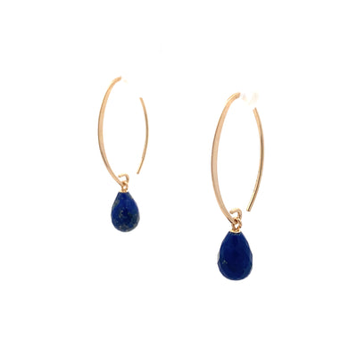 Small Simple Sweep Lapis Drop Earrings in Yellow Gold