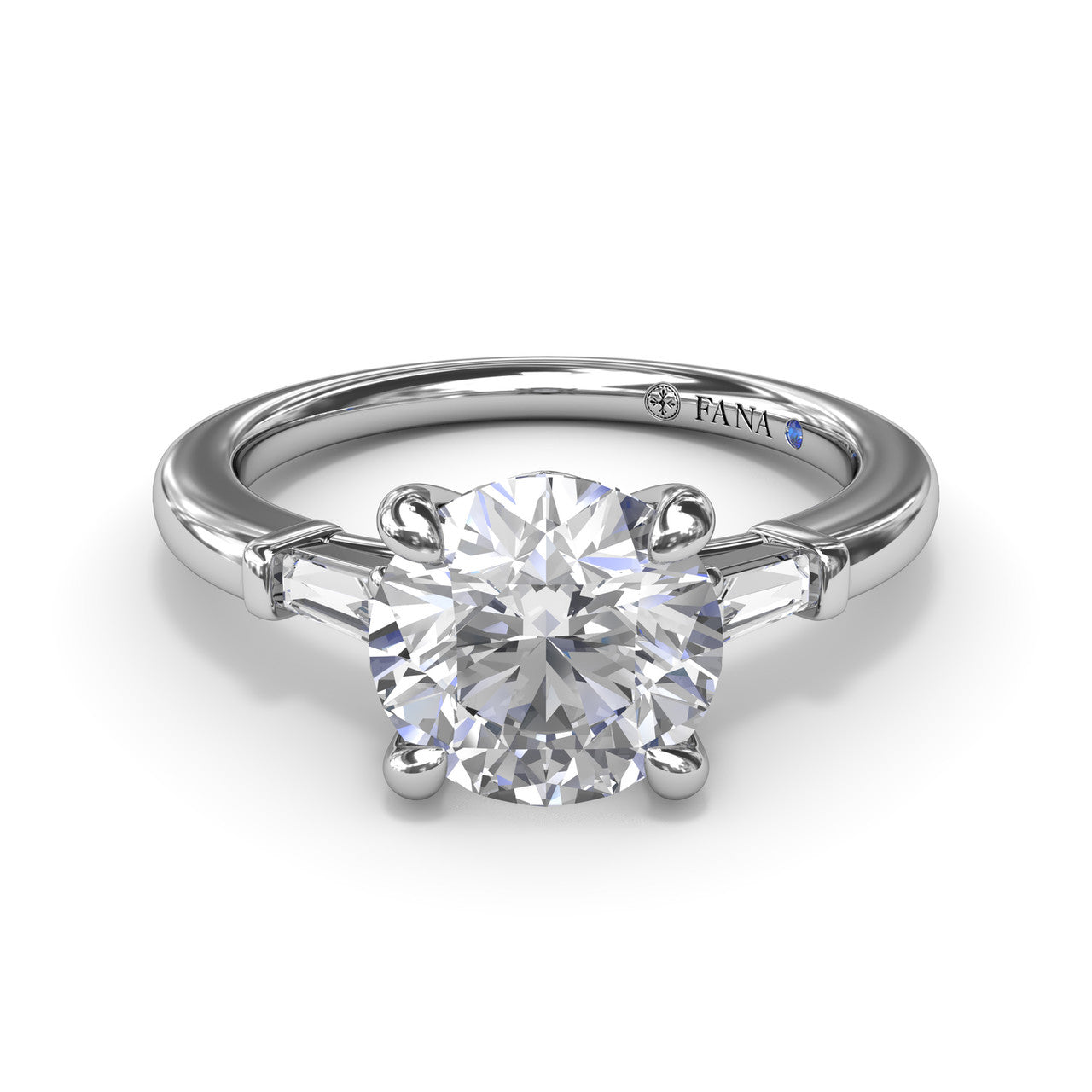 FANA 14 KT White Gold 3 Stone Baguette Diamond Engagement Ring S4070/WG