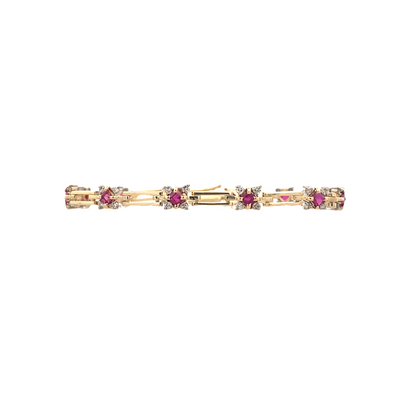 Estate Ruby Fancy Link Bracelet in Two-Tone Gold