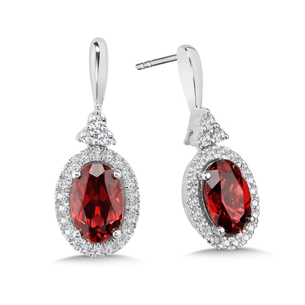 White Gold Garnet and Diamond Drop Earrings