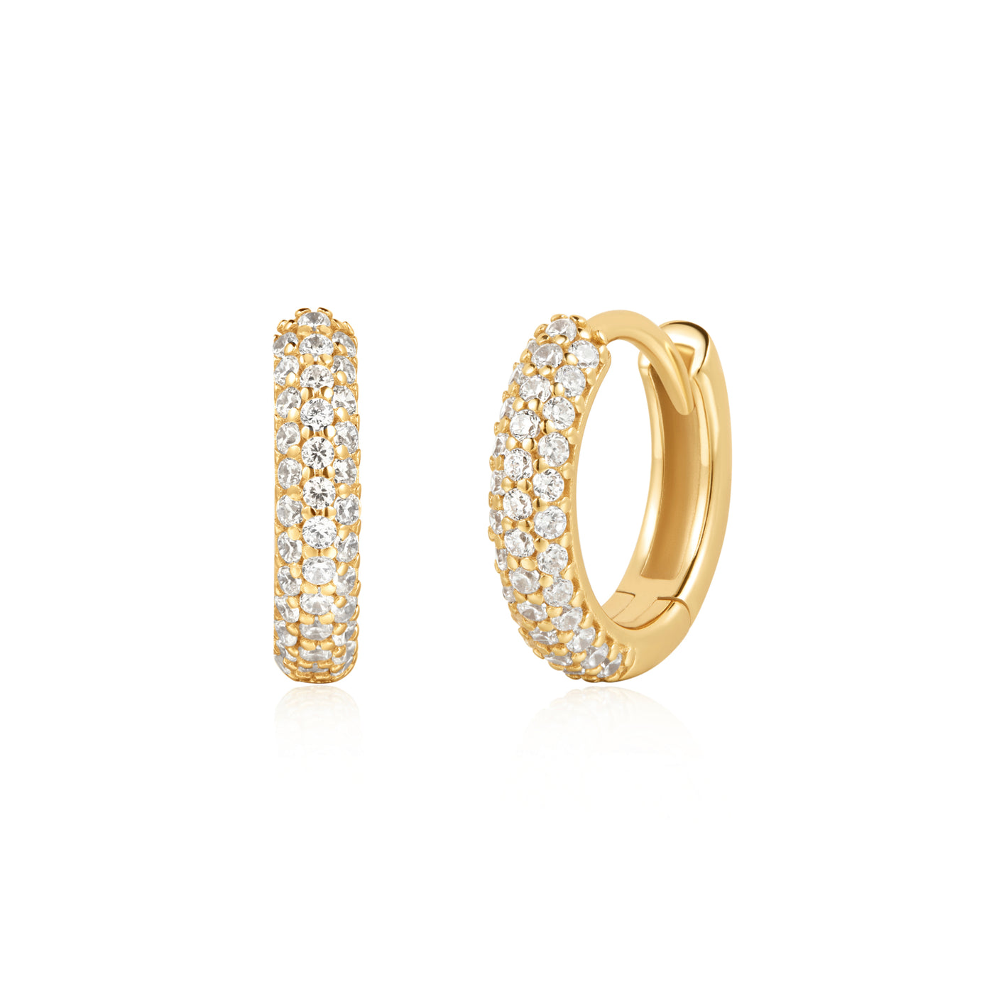 CZ Pave Huggie Earrings in Yellow Gold by Ania Haie