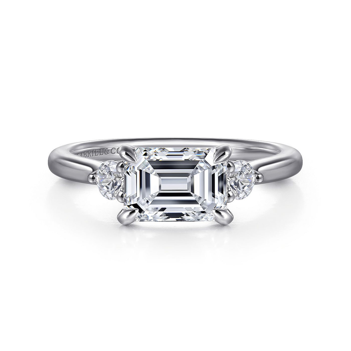 Emerald Cut Diamond Three Stone Engagement Ring in White Gold by Gabriel NY