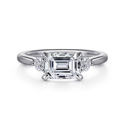 Gabriel & Co. White Gold 3 Stone Emerald  Cut Engagement Ring