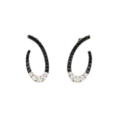 White Gold Black and White Diamond Front Hoop Earrings