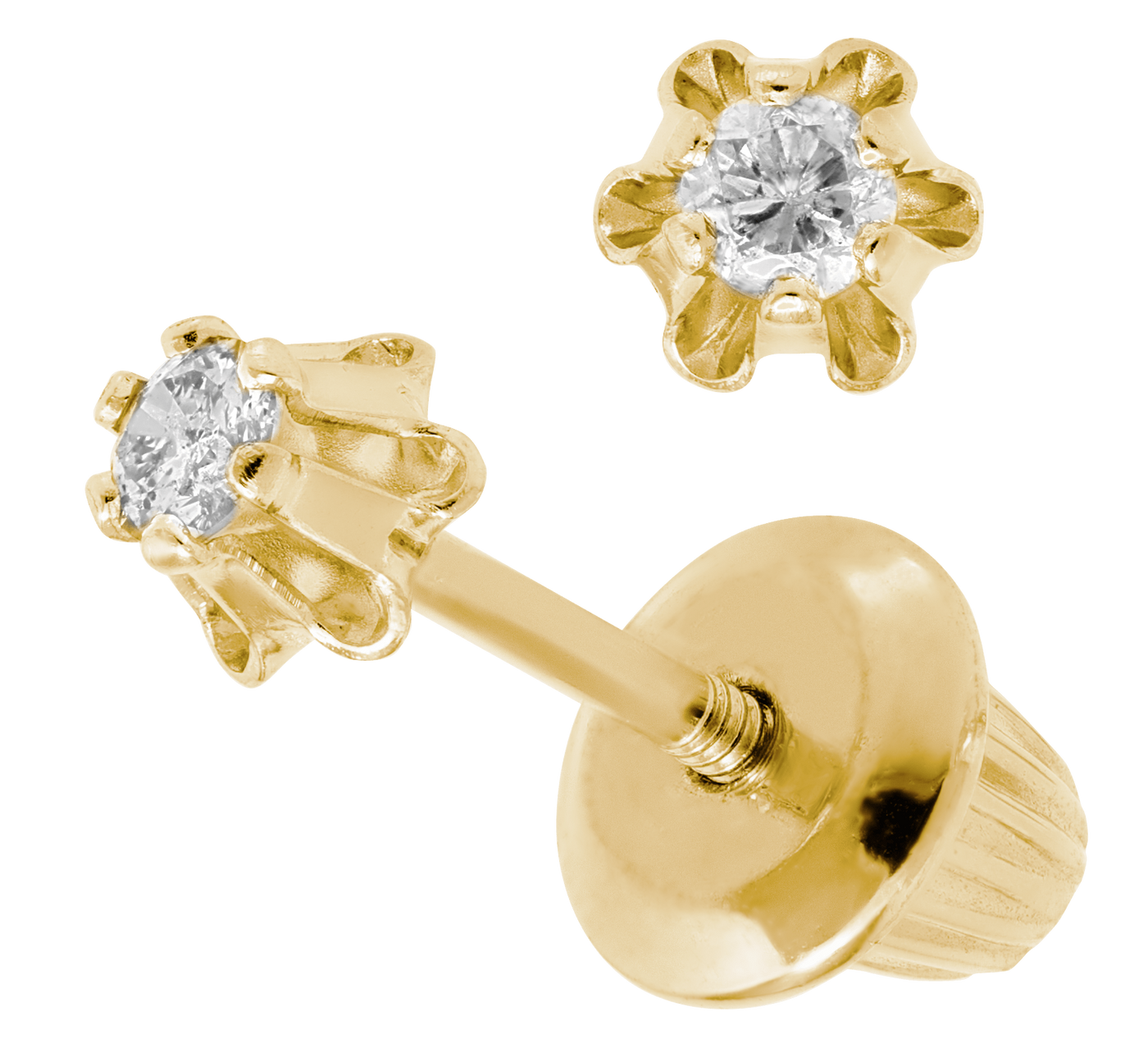 Child's Diamond Stud Safety Earrings in Yellow Gold