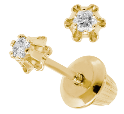 Child's Diamond Stud Safety Earrings in Yellow Gold