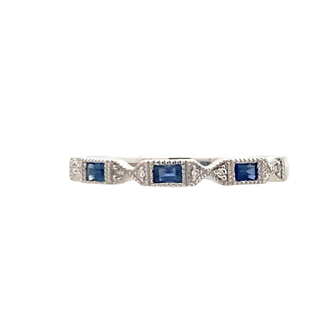 Baguette Sapphire and Diamond Band in White Gold