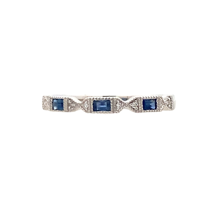 Baguette Sapphire and Diamond Band in White Gold