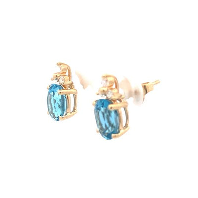 Estate Swiss Blue Topaz Earrings in Yellow Gold