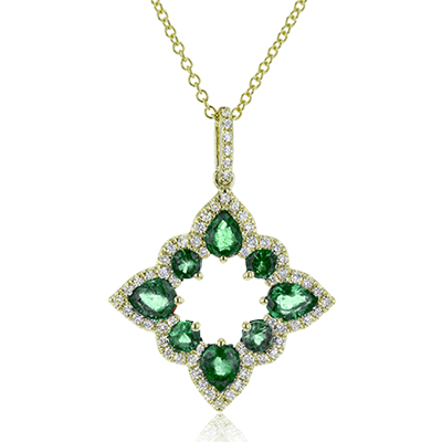 Emerald & Diamond Pendant in Yellow Gold by Zeghani