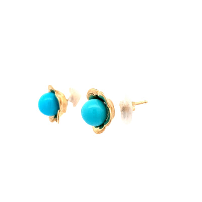 BCJ Estate Jewelry Yellow Gold Turquoise Floral Earrings