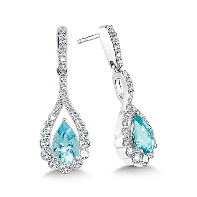 Aquamarine and Diamond Drop Earrings in White Gold