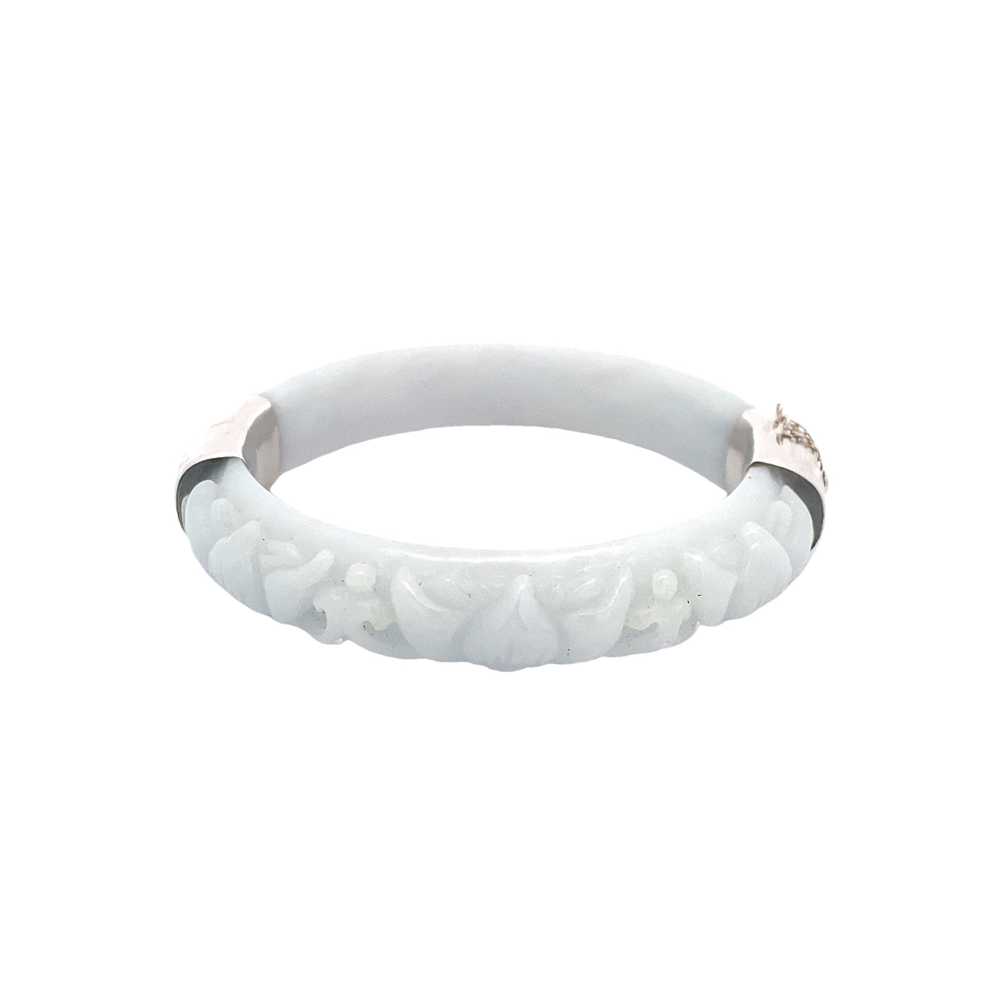 Estate Carved Jade Bangle in White Gold