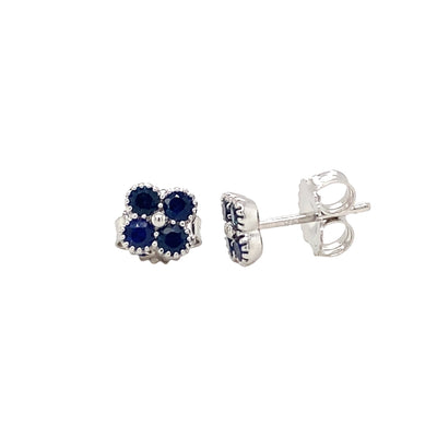 Floral Blue Sapphire Studs in White Gold