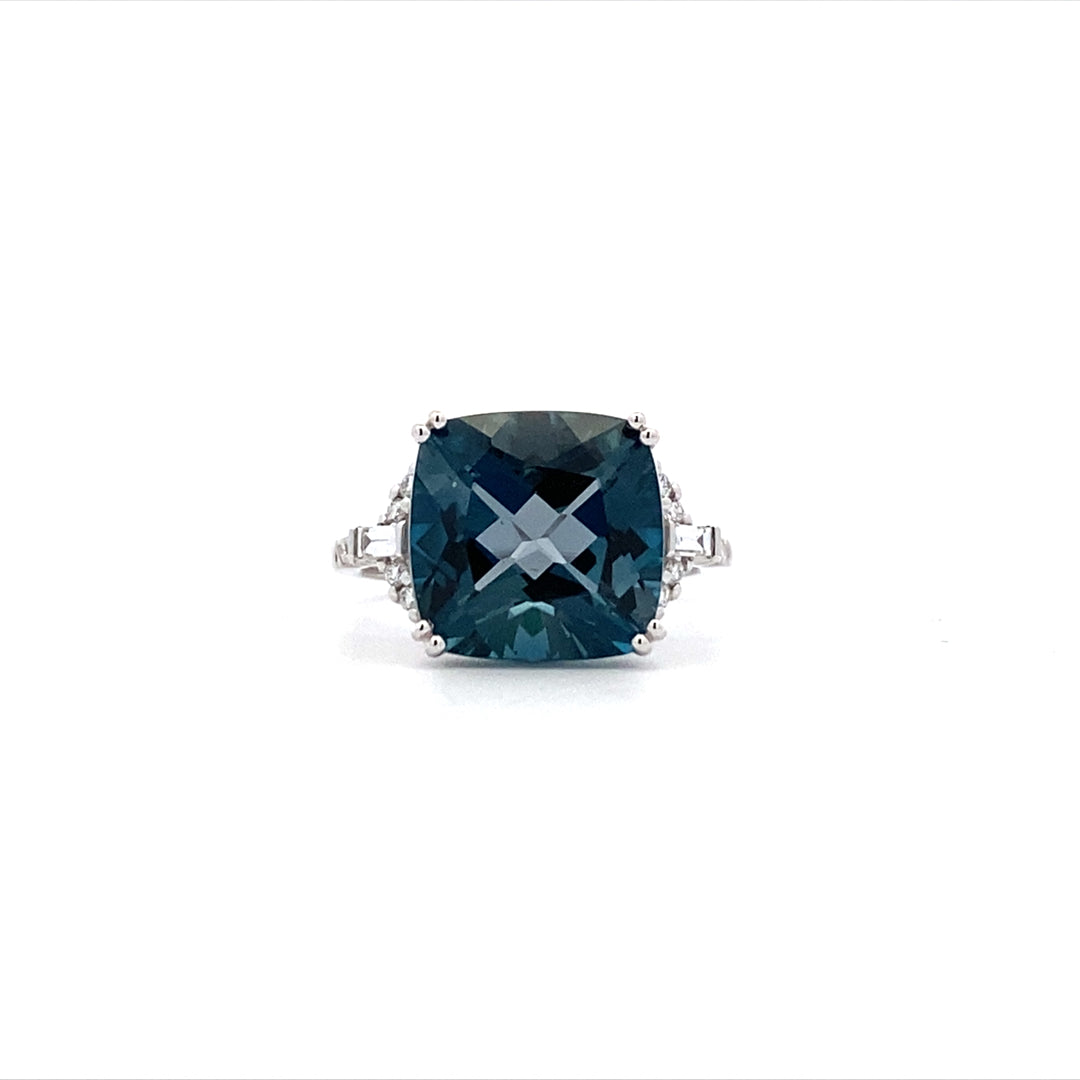 Amazon.com: PEORA London Blue Topaz Ring for Women 14K White Gold with  White Topaz, Natural Gemstone Birthstone, Designer 2.50 Carats Cushion Cut  8mm, Comfort Fit, Size 7: Clothing, Shoes & Jewelry