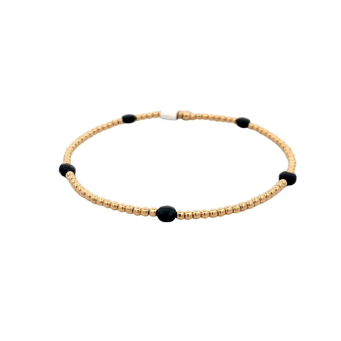 2mm Stretch Beaded Bracelet with Spinel Disc Pattern in Yellow Gold by Karen Lazar