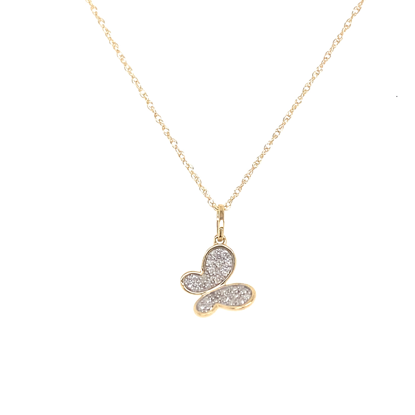 Petite Diamond Butterfly  Pendant in Yellow Gold