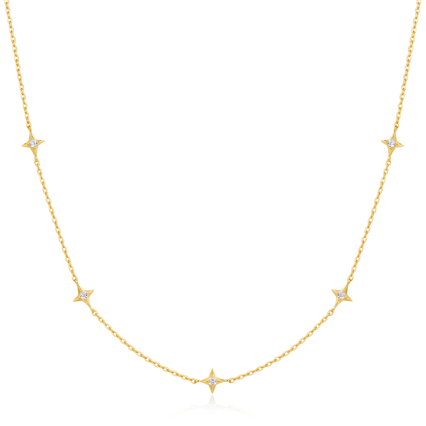 CZ Star Station Necklace in Yellow Gold by Ania Haie